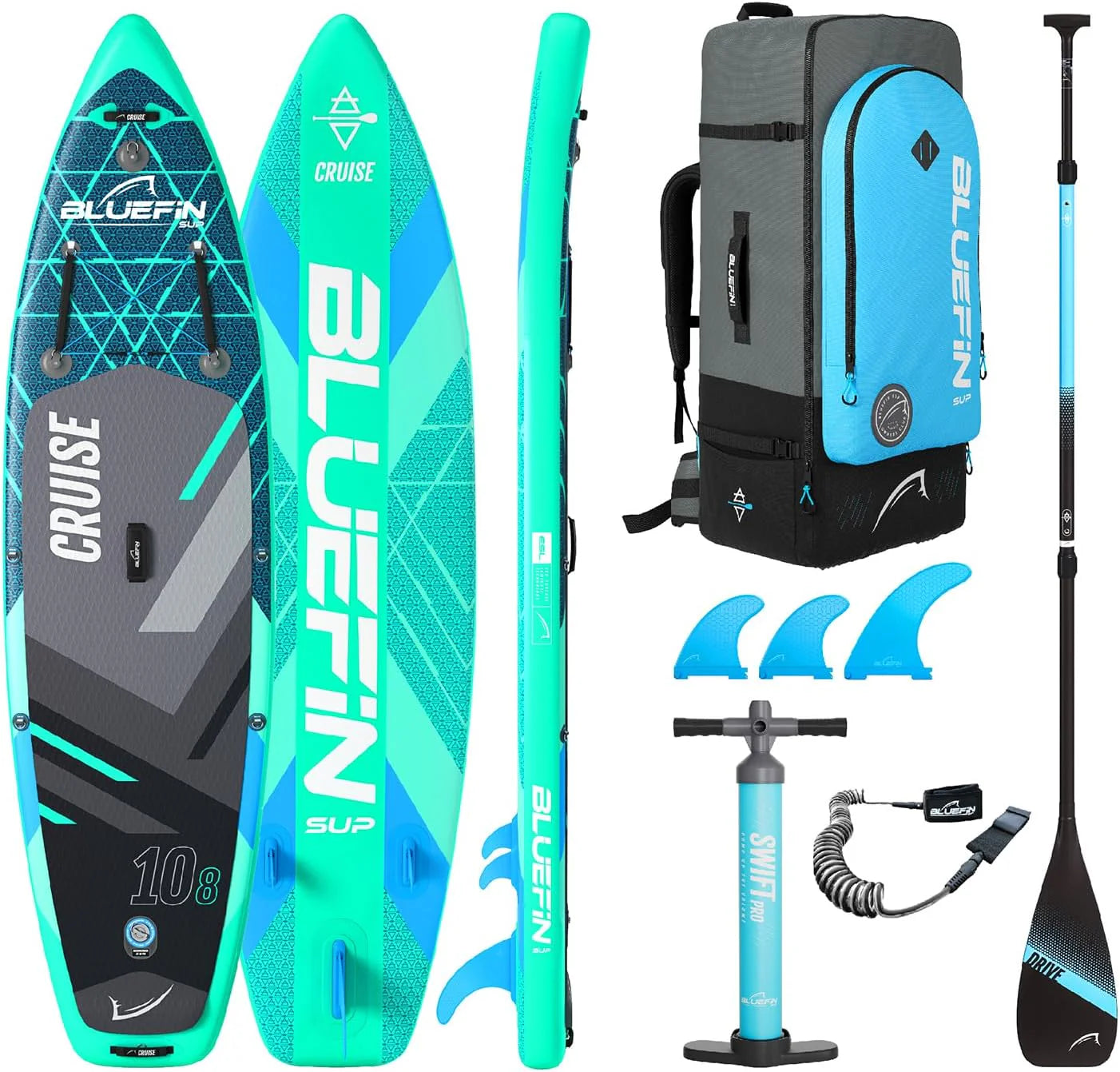 Bluefin SUP Cruise 10'8 Opblaasbaar Paddleboard voor volwassenen Makkelijk en Veilig Mee Te Nemen(Gecko Blue)