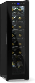 Klarstein Wijnkoelkast, 1 zone drankkoelkast met glazen deur, stille indoor/outdoor koelkast, 50 l flessenkoelkast, klein, wijnkast voor dranken, wijnkoeler voor 18 flessen(Une zone slim / 14 bouteilles/Zwart)