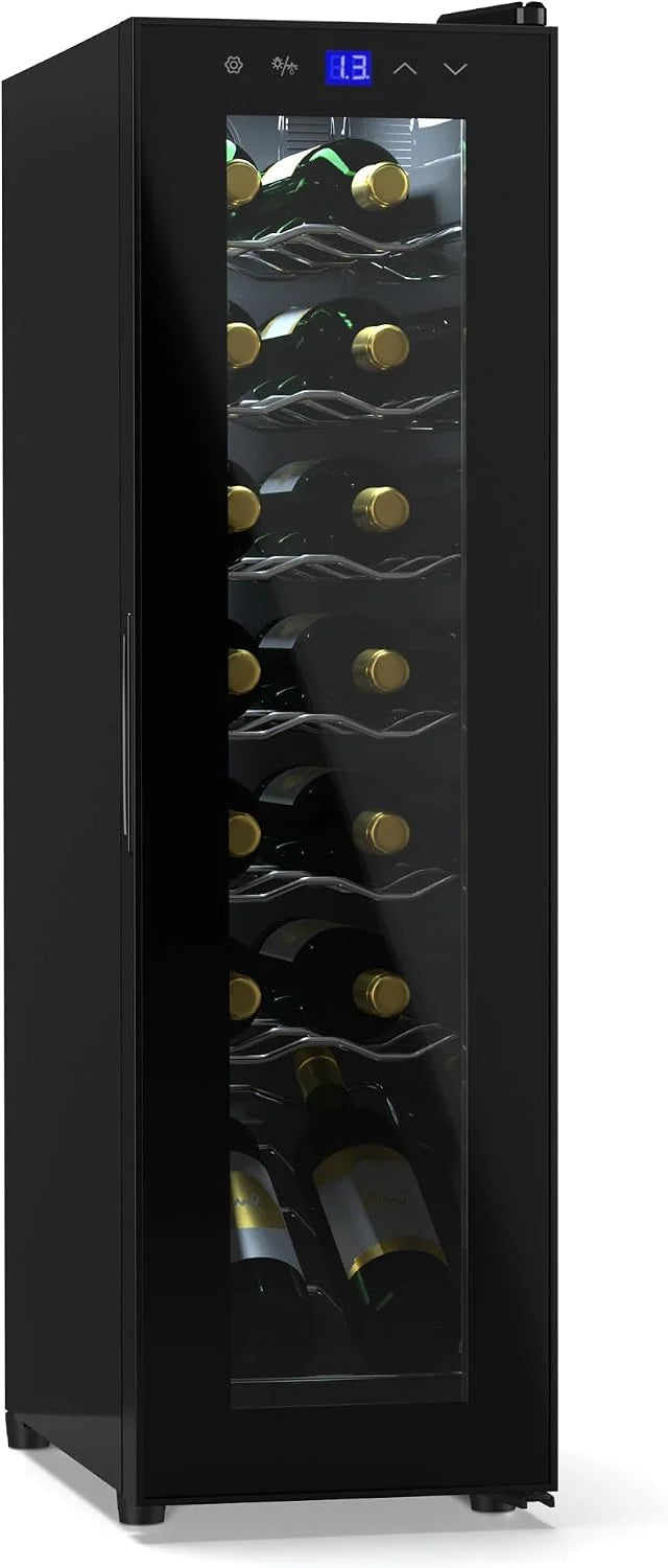 Klarstein Wijnkoelkast, 1 zone drankkoelkast met glazen deur, stille indoor/outdoor koelkast, 50 l flessenkoelkast, klein, wijnkast voor dranken, wijnkoeler voor 18 flessen(Une zone slim / 14 bouteilles/Zwart)