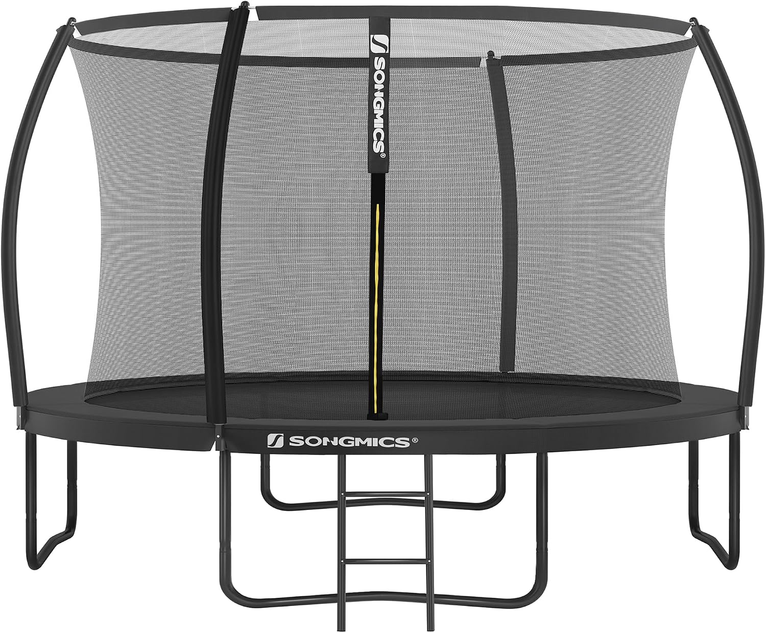SONGMICS Trampoline Ø 244/305/366/427 cm, ronde tuintrampoline met veiligheidsnet, met ladder en gevoerde stangen, veiligheidsafdekking, veilig, outdoor(366 cm/Zwart)