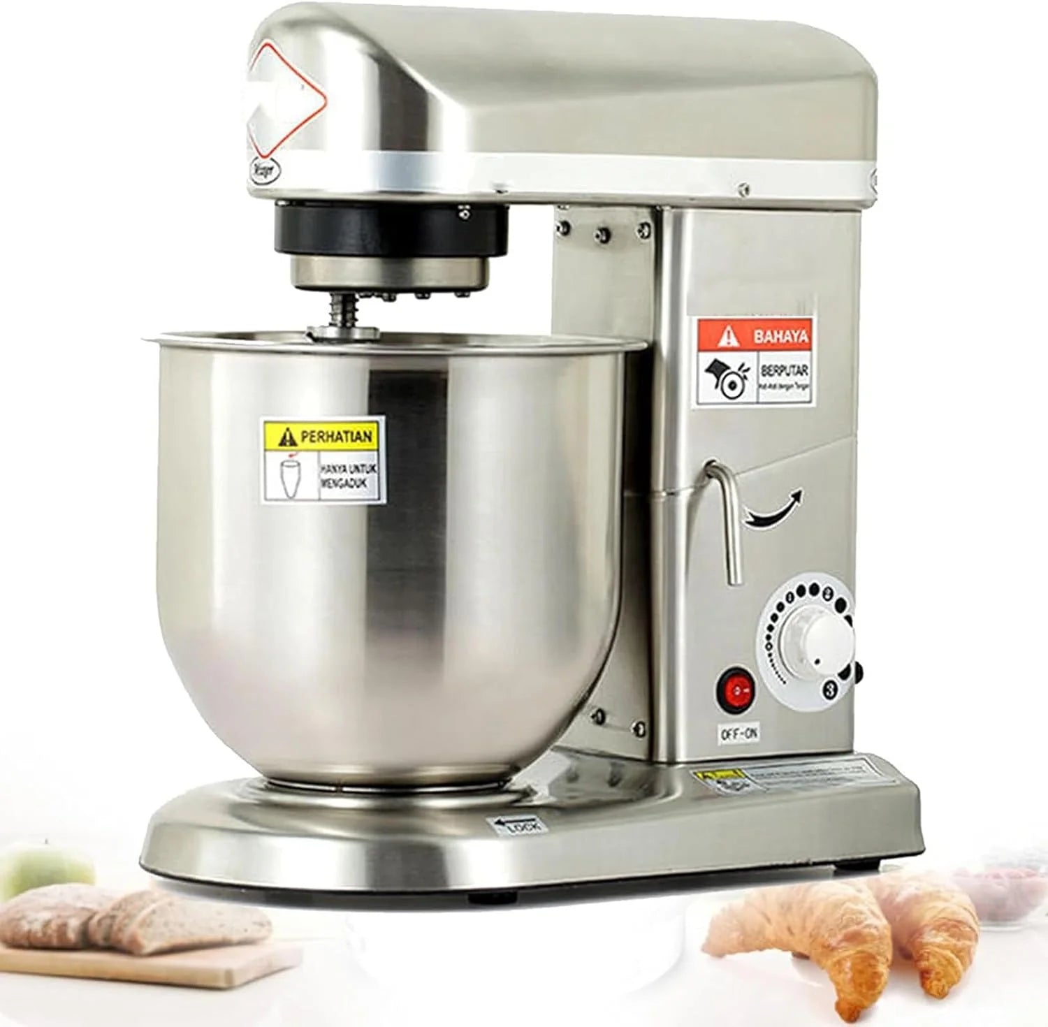 Commerciële keukenmixer, elektrische staande mixer, 3 snelheden, kantelbare kop, keukenmixer voor het maken van deeg, 5 liter (Silver 5L)(Silver/10L)