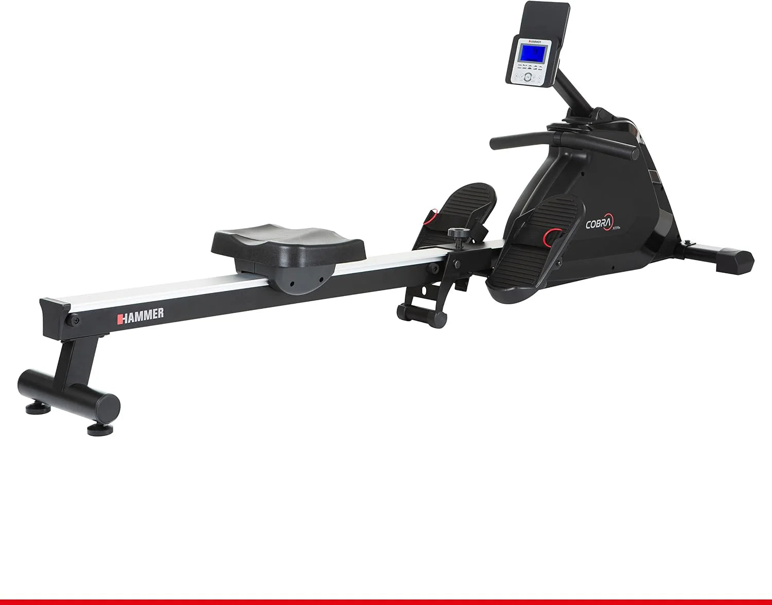 HAMMER Roeitoestel Cobra XTR Plus II voor thuis, roeimachine met innovatieve trainingscomputer, smartphone-/tablethouder, tot 130 kg gebruikersgewicht, 232 x 55 x 75 cm, zwart, 4532