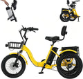 18in Elektrische Vouwfiets Voor Volwassenen, Opvouwbaar Driewieler met 18 Inch Brede Banden, Voor- en Achterlaadmand, Digitaal Display, Driewielige Elektrische Fiets voor Dagelijks Gebruik Blue(Geel)