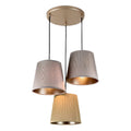 "Moderne Hanglamp met Drie Accentlampen en Textiele Schermen"