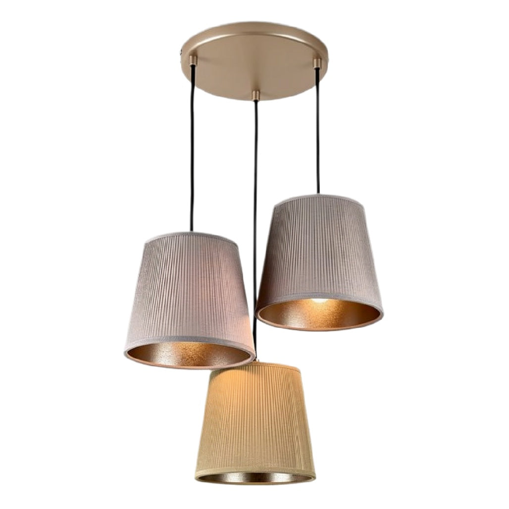 "Moderne Hanglamp met Drie Accentlampen en Textiele Schermen"