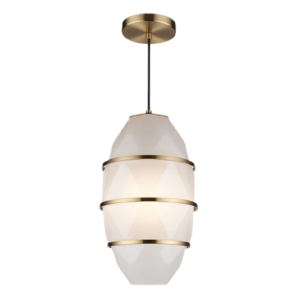 Technische Hanglamp in Geavanceerd Design met Gouden Accenten en Wit Glas