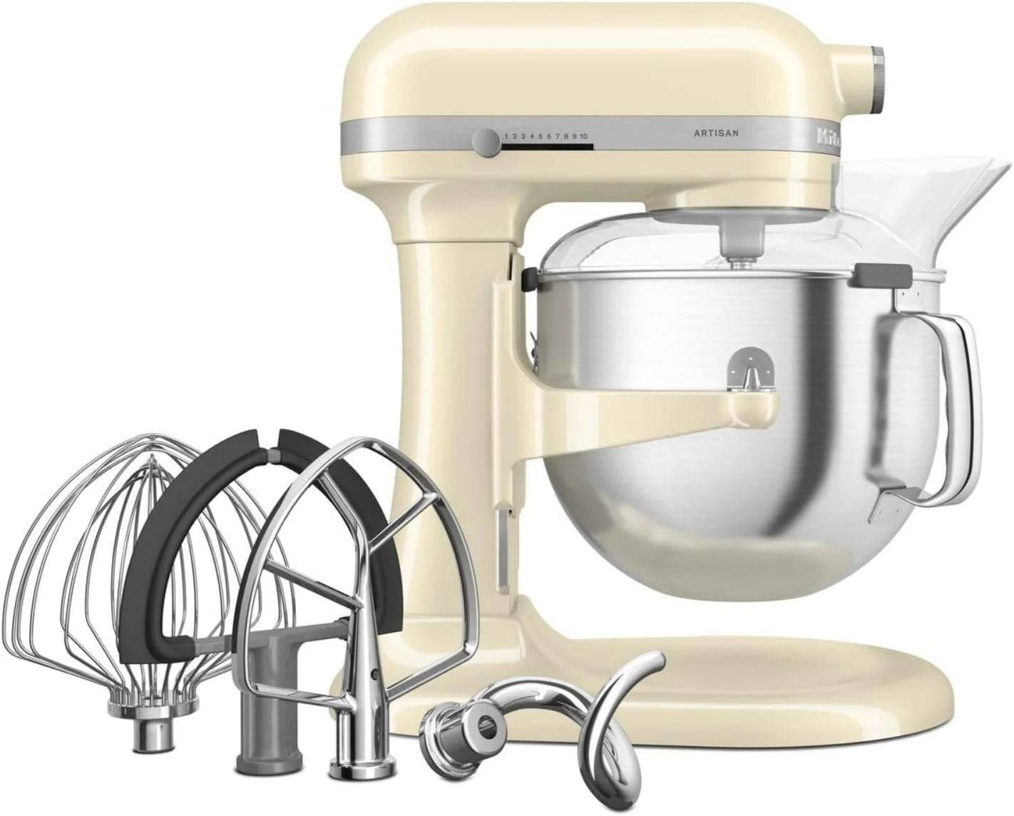 KitchenAid keukenmachine - Artisan - Keukenrobot met 5 accessoires en 6,6 L rvs-kom - 375 W - Krachtig - 11 snelheden - In hoogte verstelbaar - Pebbled palm(Amandelwit)