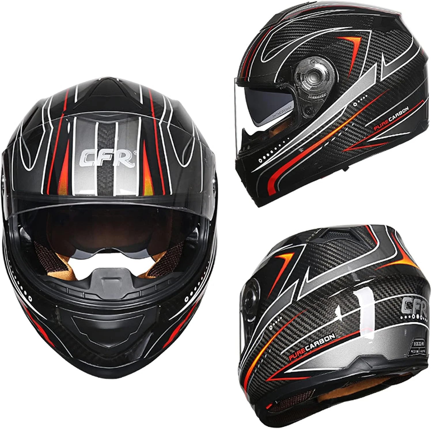 Full Face Flip-up Modulaire Motorhelm 3k Koolstofvezel Shell Dual Visor Motocross Helm Volwassen voor Mannen en Vrouwen ECE Goedgekeurde Motor Bike Racing Crash Helmet,B,XXL 63~64cm(XXL 63~64cm/D)
