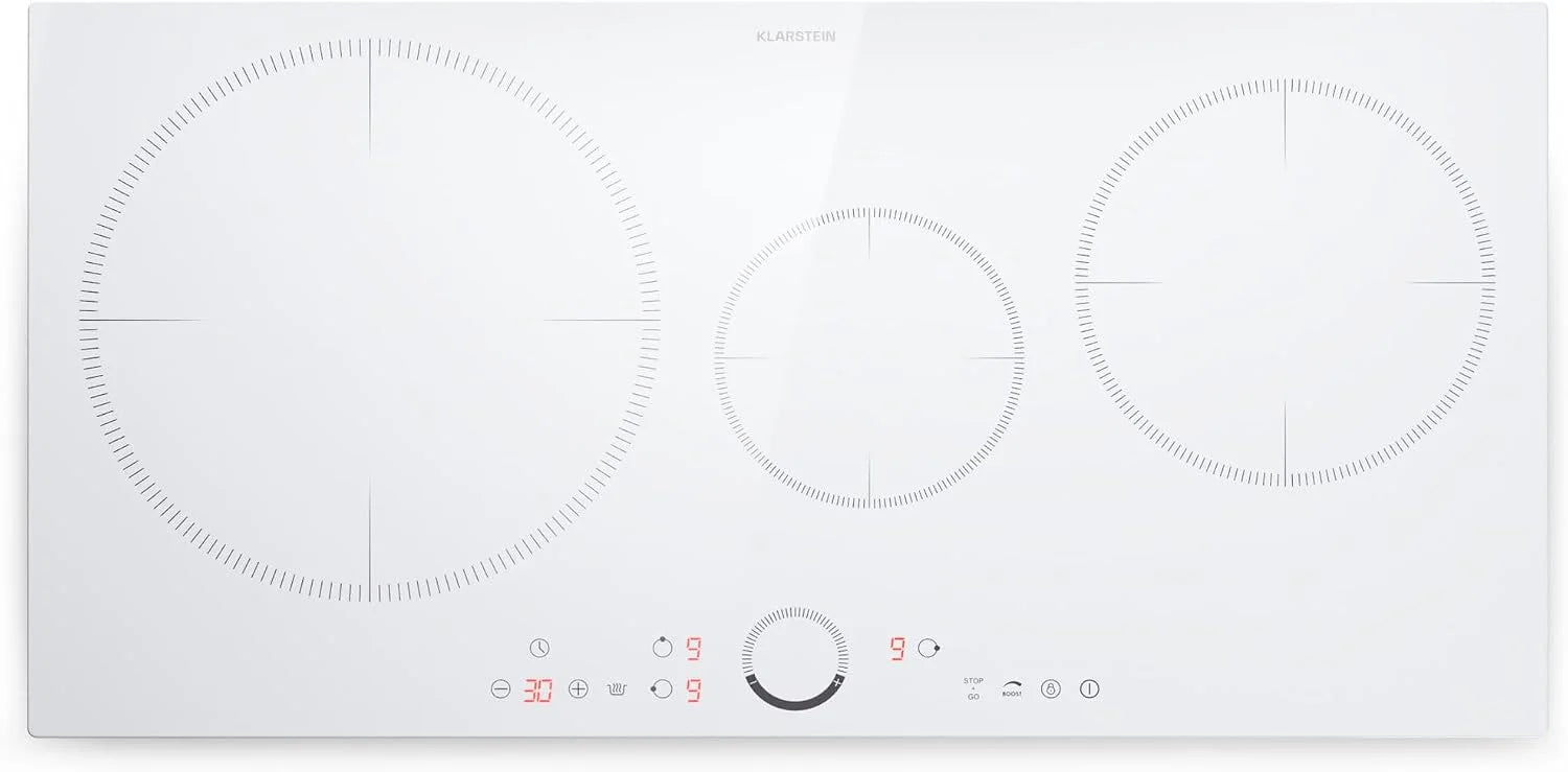 Klarstein Delicatessa 90 - inductiekookplaat, zelfvoorzienend, ingebouwde kookplaat, 90 cm, 5 zones, 7000 watt, booster, potdetectie, timer, glaskeramiek, flexzonetechniek, zwart(80 cm standard 3 zonen/wit)