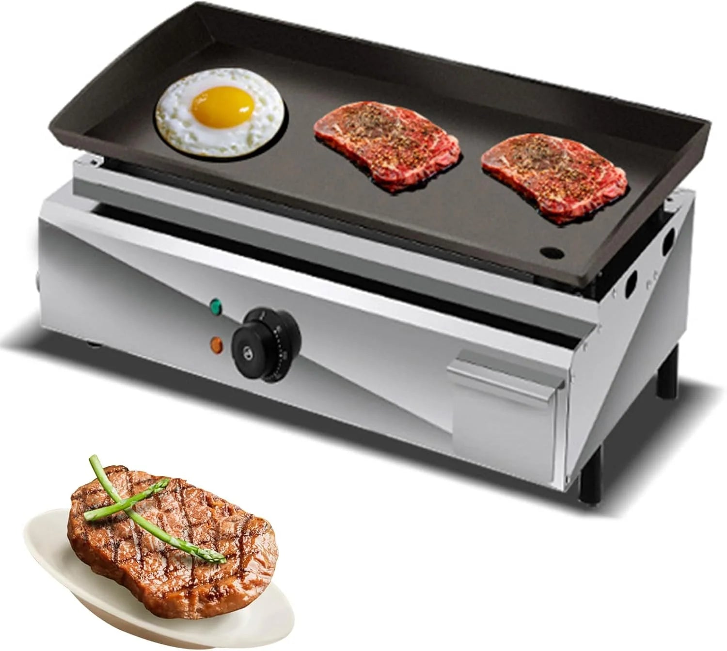 2500W 21" commerciële elektrische aanrechtgrill, roestvrijstalen restaurantgrill, tafelgrill met instelbare temperatuurregeling, antiaanbakgrill
