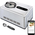 MEDION slimme ijsmachine met compressor (zelfkoeling, app bediening incl. ijsrecepten, LED display, 2 liter, yoghurtijs, roestvrij staal, MD12170)