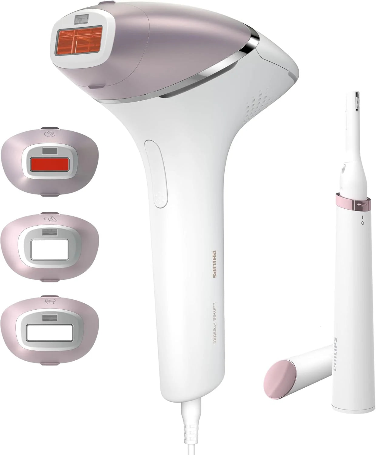 Philips Lumea IPL-ontharingsapparaat 8000-serie - ontharingsapparaat met SenseIQ-technologie, 4 opzetstukken en Satin Compact-pentrimmer, voor gebruik met snoer (model BRI949/00)(4 stukken + precisietrimmer + bruikbaar met netvoeding)