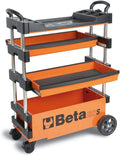 Beta C27S Gereedschapswagen, opvouwbare werkbank (gereedschapskast met laden, 2 stijve en 2 bestuurbare wielen, incl. 2 laden, met centrale vergrendeling, grootte: 990 390 700 mm), oranje/zwart