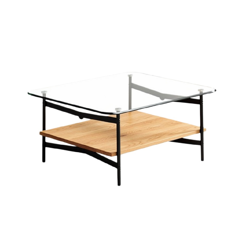 Stijlvolle Salontafel met Glasblad en Houten Onderrek