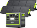 FOSSIBOT F2400 Generator op zonne-energie (2400 W), stuk met 200 W zonnepaneel op balkon, 3 x 2400 W AC-uitgangen (4800 W piek), 1100 W, supersnel draagbaar powerstation voor thuis, camping, camper en(F2400+2*200W)