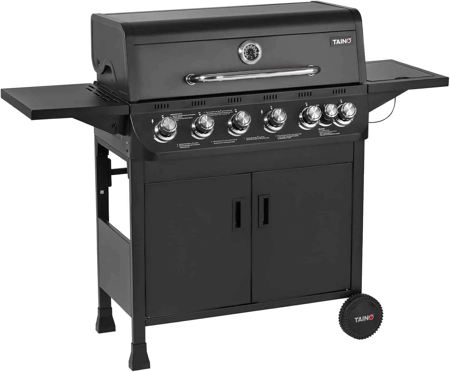 TAINO Basic bbq gasgrill, grillwagen, roestvrijstalen brander + zijbrander, grill (Basic 6+1 gasgrill)(BRANDO 6+1)