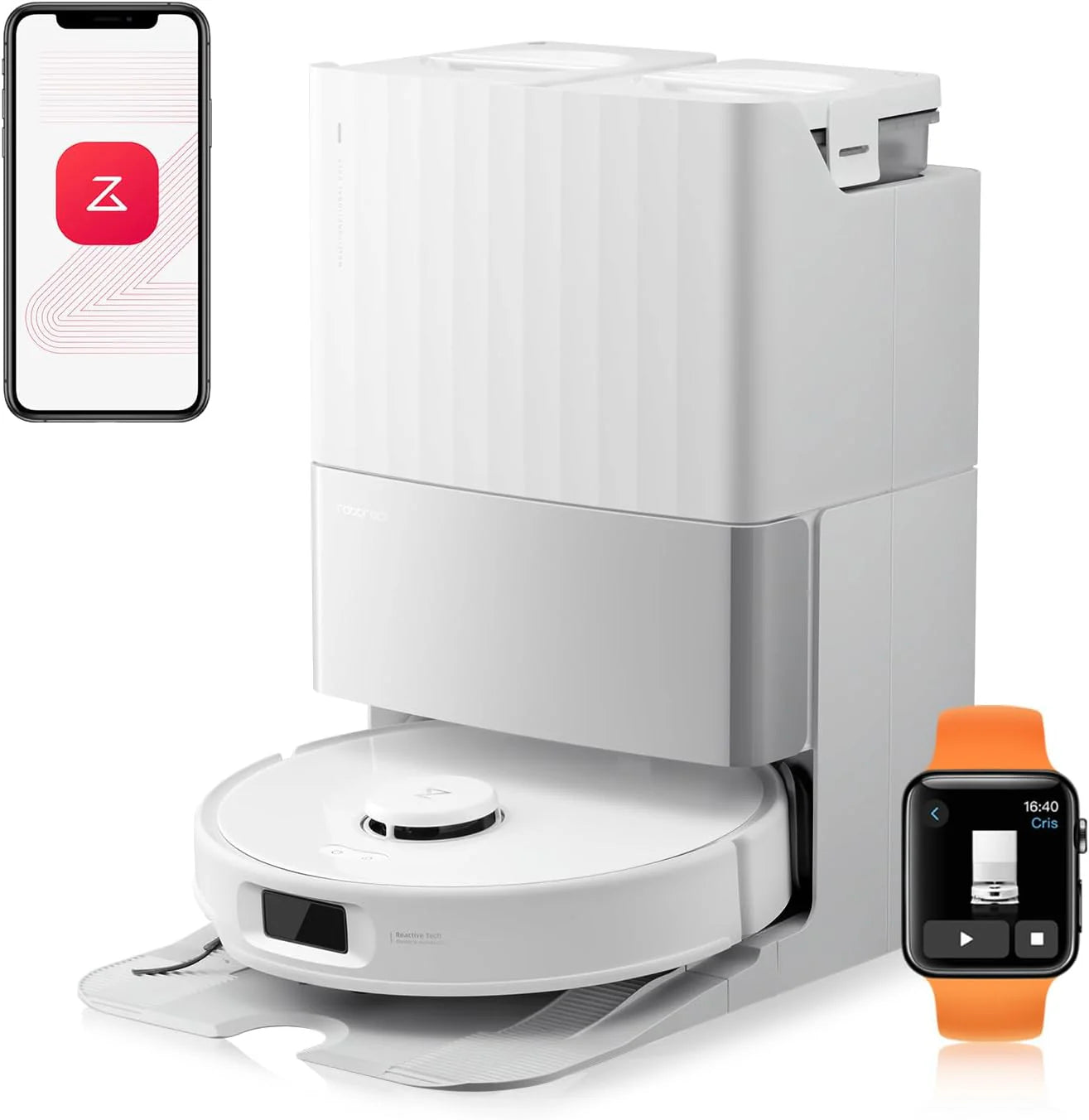 roborock Qrevo Edge S5A Robotstofzuiger met Dweilfunctie, Dubbel Anti-Klit-Systeem, 18.500 Pa, FlexiArm-Ontwerp voor Randreiniging, Verwijderbare Dweil, 75 ℃ Heetwater-Dweilwas (Zwart)(Wit)