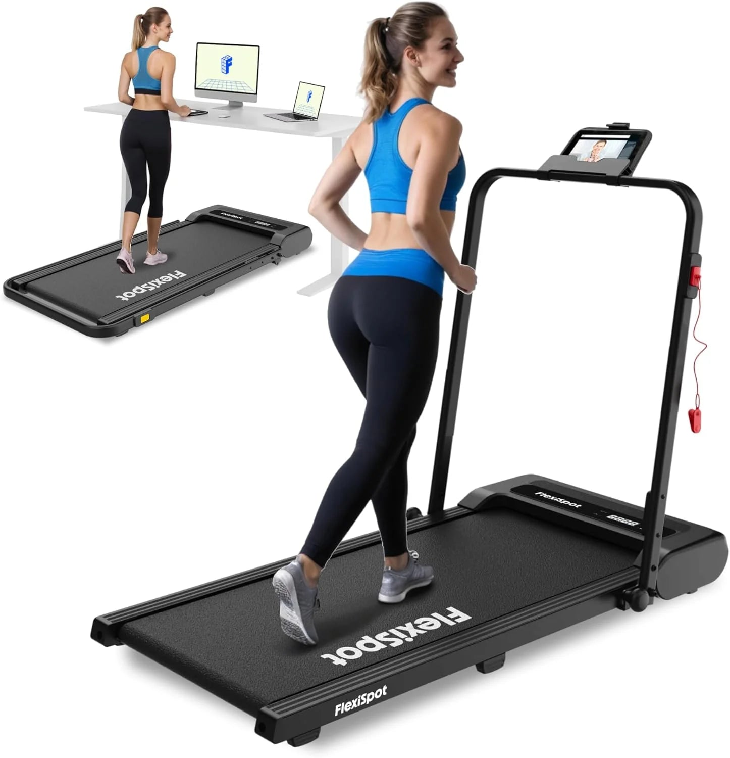 FlexiSpot GP018 Wandelpad, loopband voor onder het bureau, voor thuis en op kantoor, draagbare elektrische loopmachine met led-display, verstelbare snelheids-afstandsbediening(Plus/Zwart)