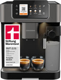 Grundig KVA 8230 Volautomatische espressomachine, 18 koffiespecialiteiten, 13 maalgraden, melkreservoir, krachtig 1350 W, 19 bar pompdruk, dubbel mondstuk, verlichting, zwart/donkerzilver