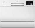 COMFEE' Compacte tafel-vaatwasser TD602E-S mini-vaatwasser met 6 couverts, 6 programma's, led-display, tijdvertraging en wasfunctie in niet-piekuren - zilver(Wit/Single)