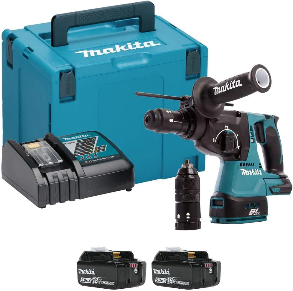 Makita DHR243RTJ Accu-combihamer voor SDS-Plus 18 V, 5,0 Ah in Makpac, Inclusief 2 Accu's en Oplader(Oplader in Makpac/Single/mit 2x Akku 4,0 Ah)