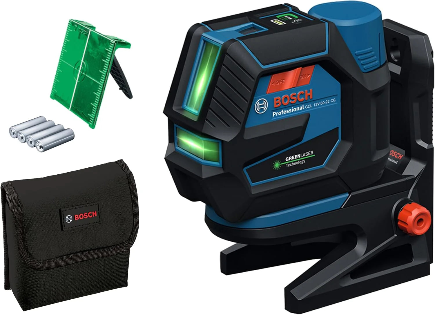Bosch Professional combilaser GCL 12V-50-22 CG (werkbereik max. 50 m met ontvanger, Dual Power Source, Levelling Remote-app, houder RM 20, batterij-adapter, 4 x 1,5V LR6 (AA), etui)