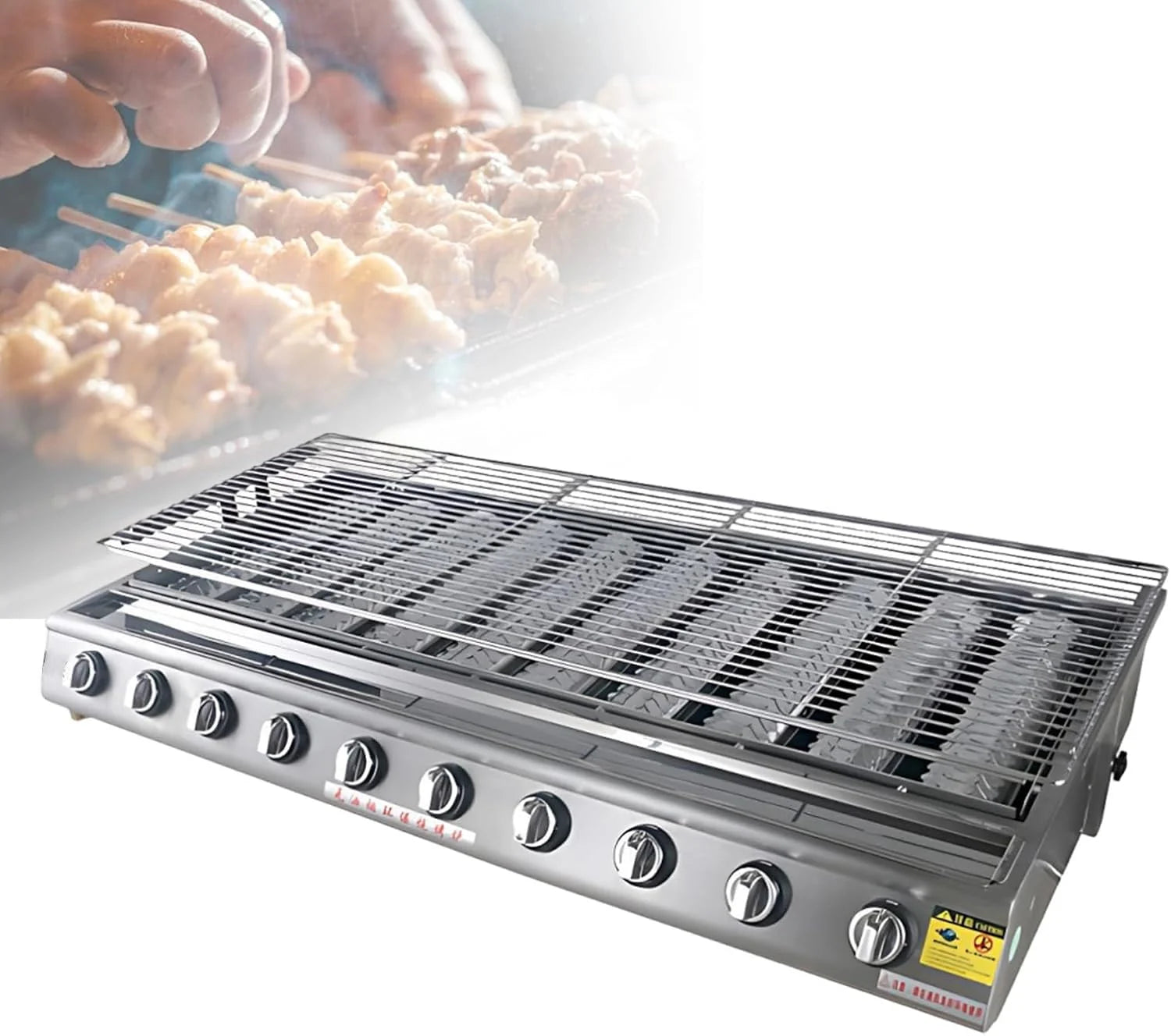 Draagbare Gasbarbecue RVS, Plancha Gas Tafelmodel met 4/8/10 Branders, Hoogte Verstelbaar, Ideale Campinggrill voor Buiten en Picknick, RVS 304 Kwaliteit(8 Burner)(10 Burner)