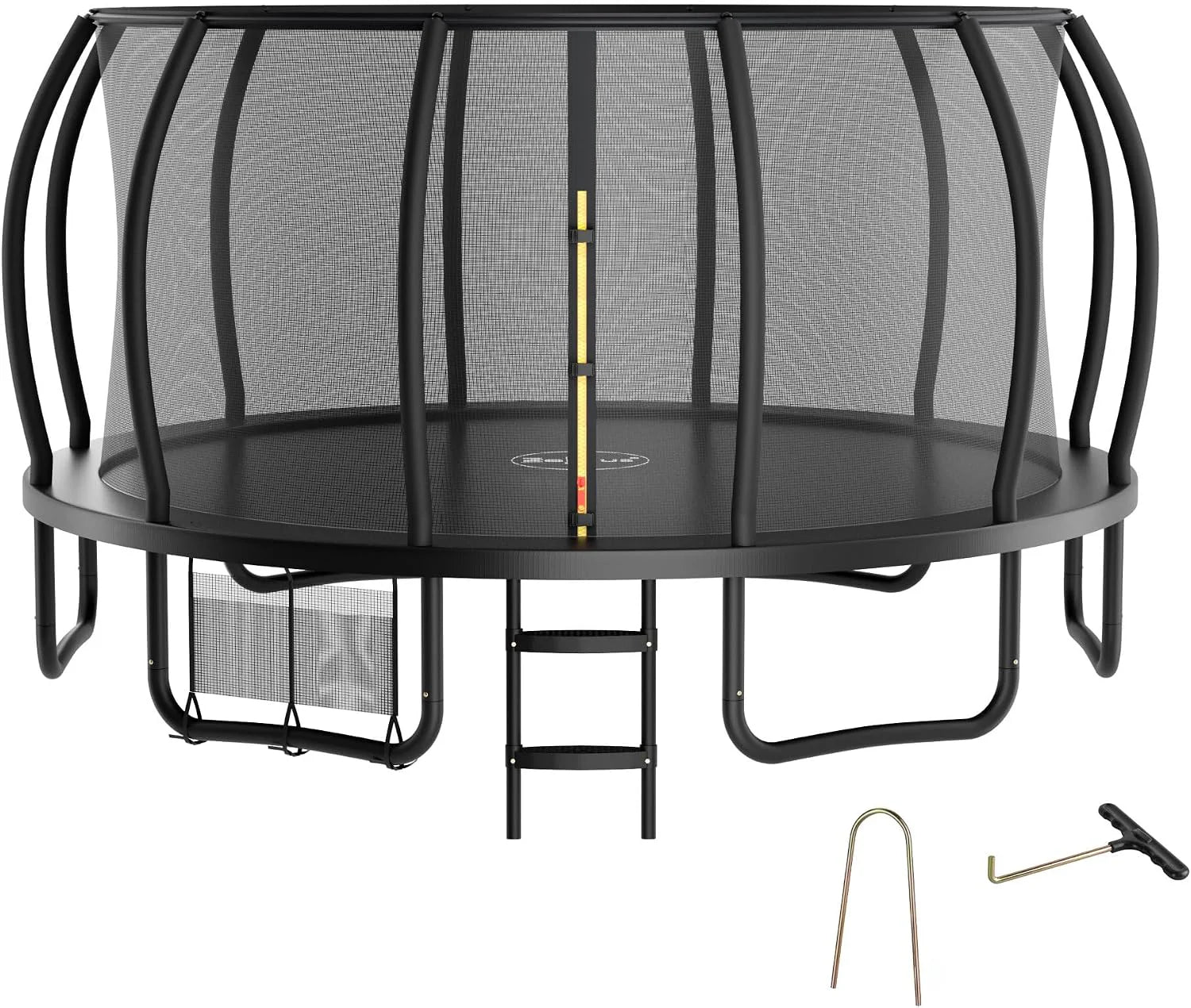 Zelsius Zwarte trampoline voor buiten, trampoline voor buiten, tuintrampoline met veiligheidsnet, ladder en schoenentas, trampoline voor sport en vrije tijd, 427 cm