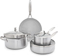 GreenPan Venice Pro Tri-Ply RVS Gezonde Keramisch Antiaanbaklaag 7-delige pannenset, PFAS Vrij, Multi Clad, Inductie, Vaatwasserbestendig, Ovenveilig, Zilver