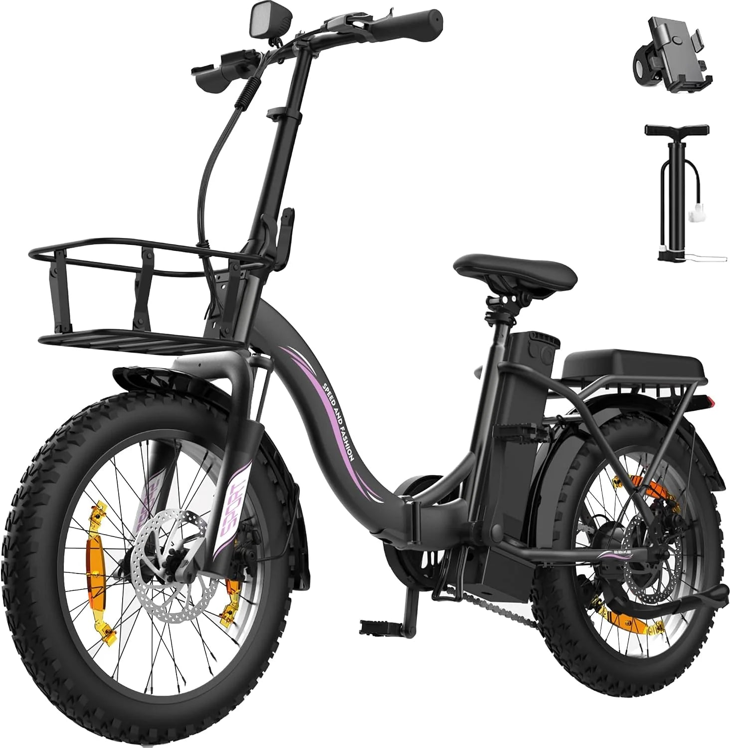 Elektrische Fiets Voor Volwassenen, 250W Opvouwbare Elektrische Fiets Met Afneembare 36V 13AH Batterij En Snelheid 25KM/H Bereik Tot 80KM, 20“* 3.0” Dikke Band City Commuter Ebike(Zwart)