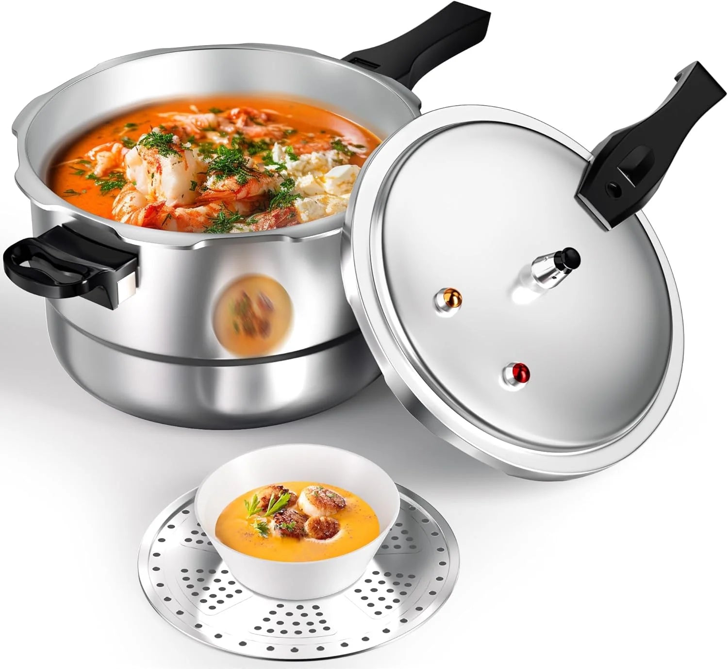 Wantjoin Aluminium snelkookpan 23Qt snelkookpan, drukpan met drukregeling voor thuis, keuken of restaurant, commerciële snelkookpan met meter(7.6 Liter/Siver)