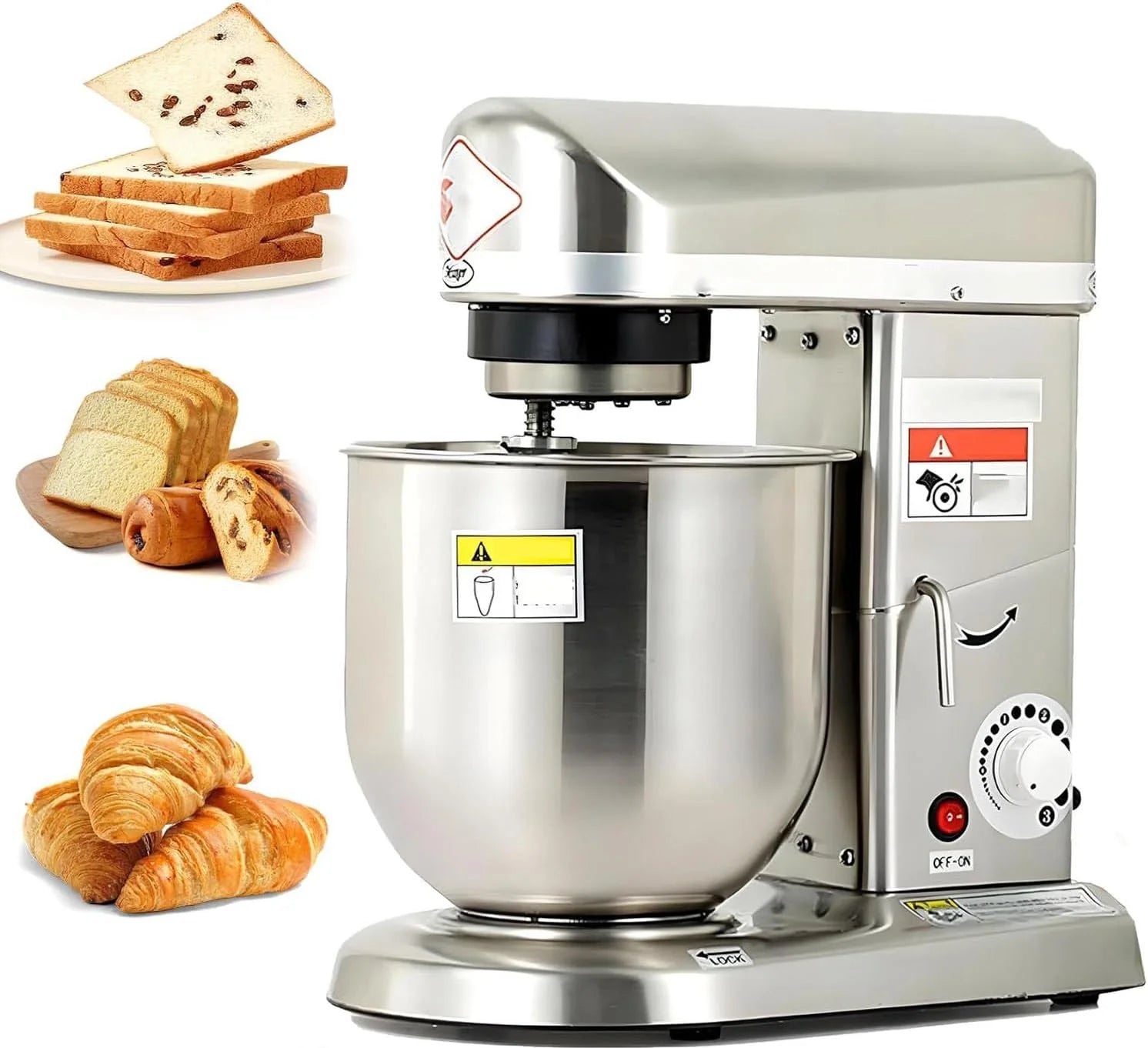 Multifunctionele Blender,Professionele Keukenmixer,3 Instelbare Snelheden,Met Eierklopper,Garde En Deeghaak,Professionele Keukenmixer Voor Het Bakken Van Koekjes,Cake En Brood White-10L(StainlessSteel/5L)