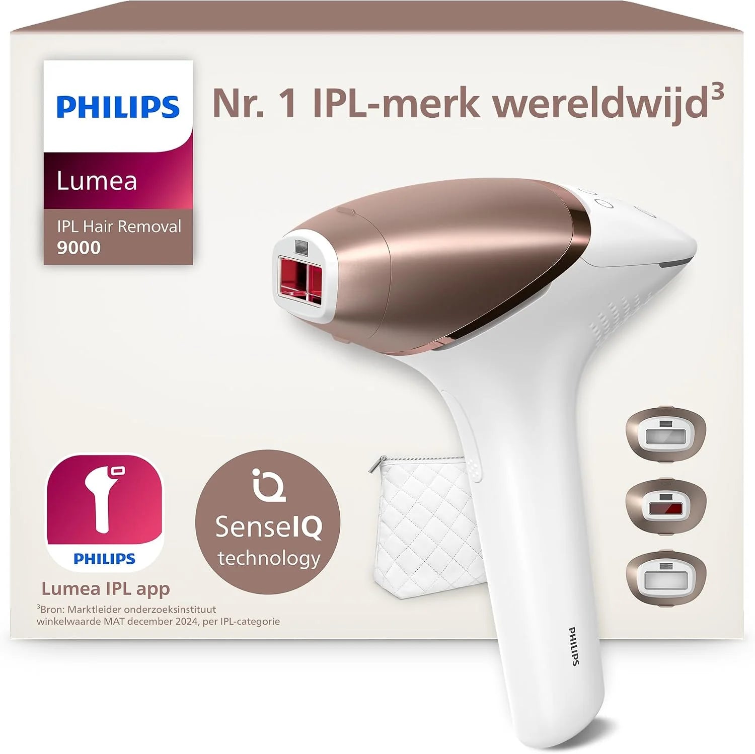 Philips Lumea IPL ontharingsapparaat 9000-serie - ontharingsapparaat met SenseIQ-technologie, 3 opzetstukken voor lichaam, gezicht en precisie, snoerloos gebruik (model BRI955/00)(3 opzetstukken)