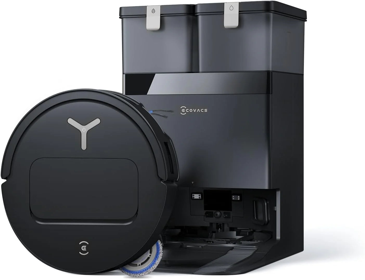 ECOVACS DEEBOT T50 OMNI Gen3-robotstofzuiger en -dweil, 25.000 Pa stofzuiger-dweil. Uitschuifbare zijborstel, ZeroTangle 3.0, AIVI 3D 2.0. Alles-in-één OMNI-station, 75°C dweil. 81 mm ultradun, zwart.