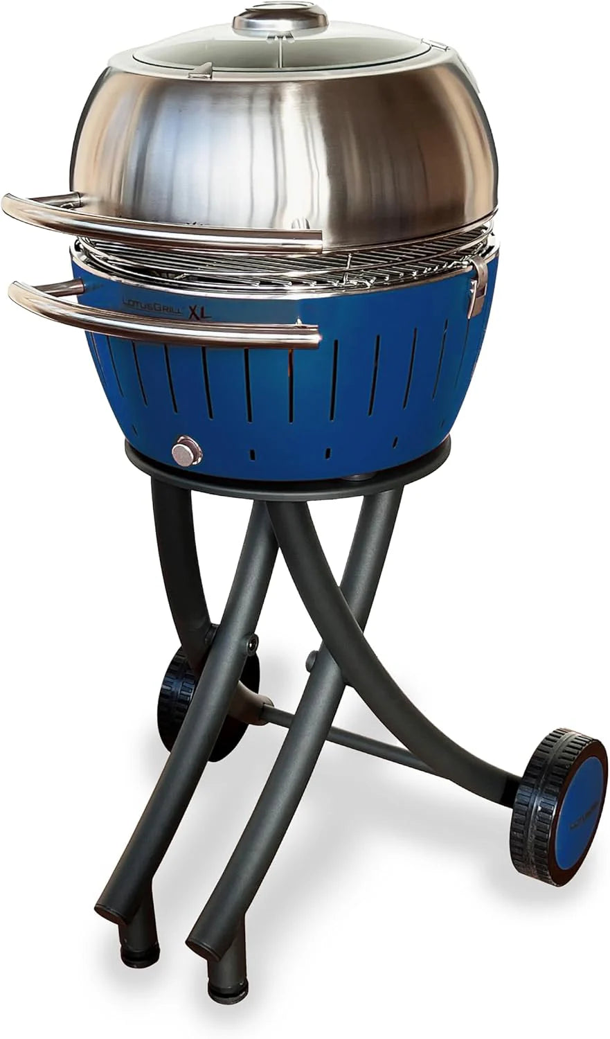 LotusGrill XL Tuingrill Set Limoengroen - Grillwagen met grillkap XL uit roestvrij staal (Antracietgrijs)(diepblauw)