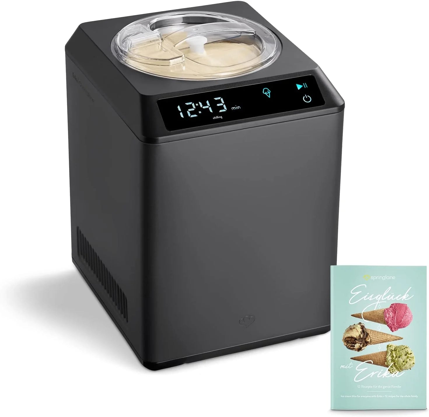 SPRINGLANE IJsmachine  Yoghurtmaker Erika 2,5 L met self-koelcompressor 250w, roestvrij staal met koeling en verwarming functie, incl. Receptenboekje(Sorbetière 2.5 L)