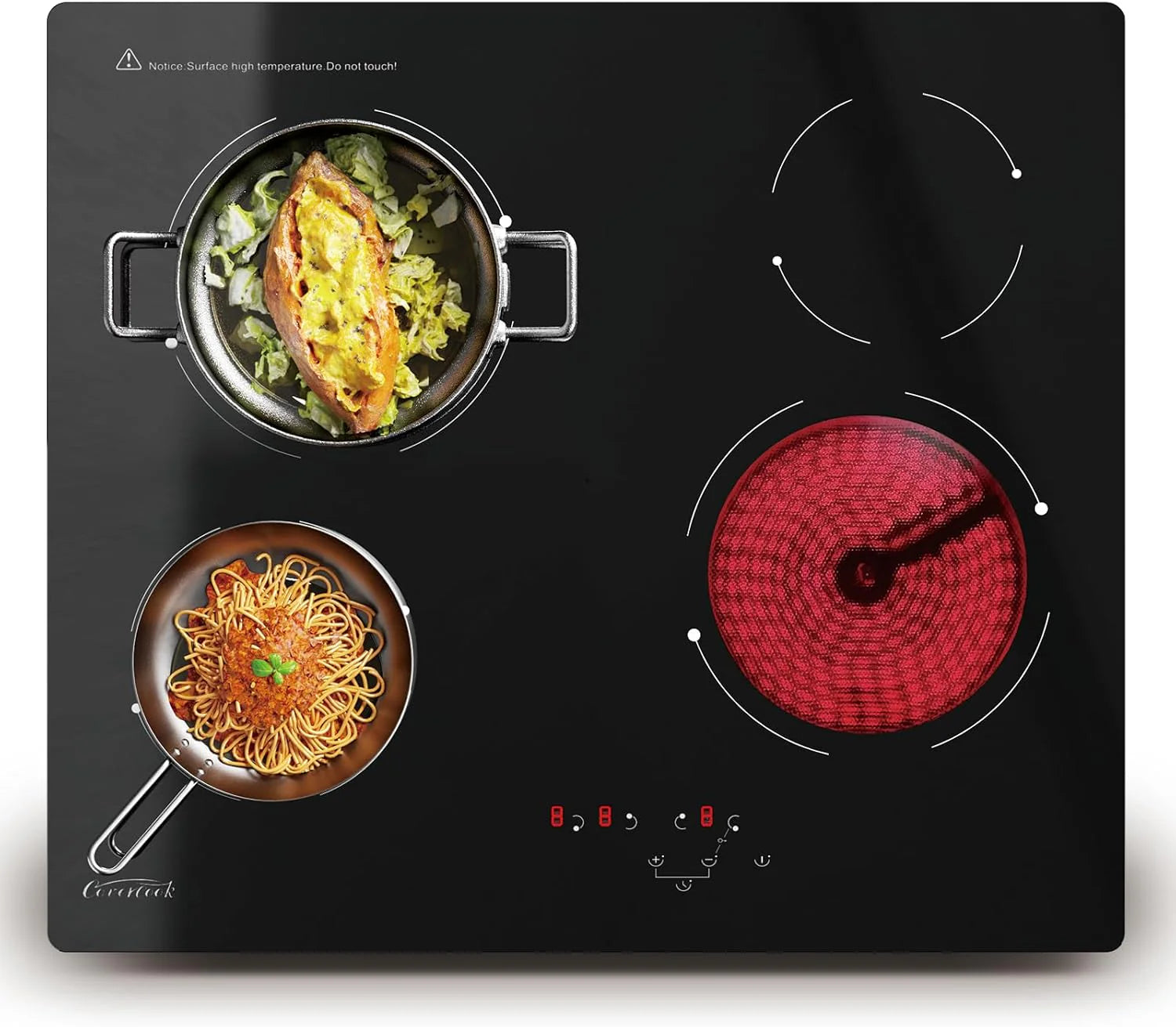 Keramische kookplaat, 5 pitten, inbouw, elektrische kookplaat, 77 cm, 8200 W, touch-bediening, timer, zwart(59 cm)