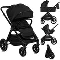 LIONELO Layla 3-in-1 Kinderwagen met Reiswieg Buggy  Autostoel i-Size (0-4 jaar, tot 22 kg), Opvouwbaar Aluminium Frame, Wielen met Vering, Omkeerbare Zitting, 3D Ventilatie, Accessoireset, Beige(Zwart)