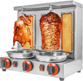 Verticale grill Kebab, grillmachine voor doner kebab, verticale gasdraaispies van roestvrij staal met 2/3 branders, 360 graden draaibare tafelgrill, voor commercieel gebruik, thuis, keuken,(L)