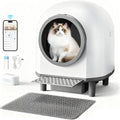 Zelfreinigende kattenbak voor meerdere katten, 88L grote slimme automatische kattenbak met app-bediening, gezondheidsmonitoring, geïntegreerde veiligheidssensoren, geurverwijdering, mat, voeringen(Wit)