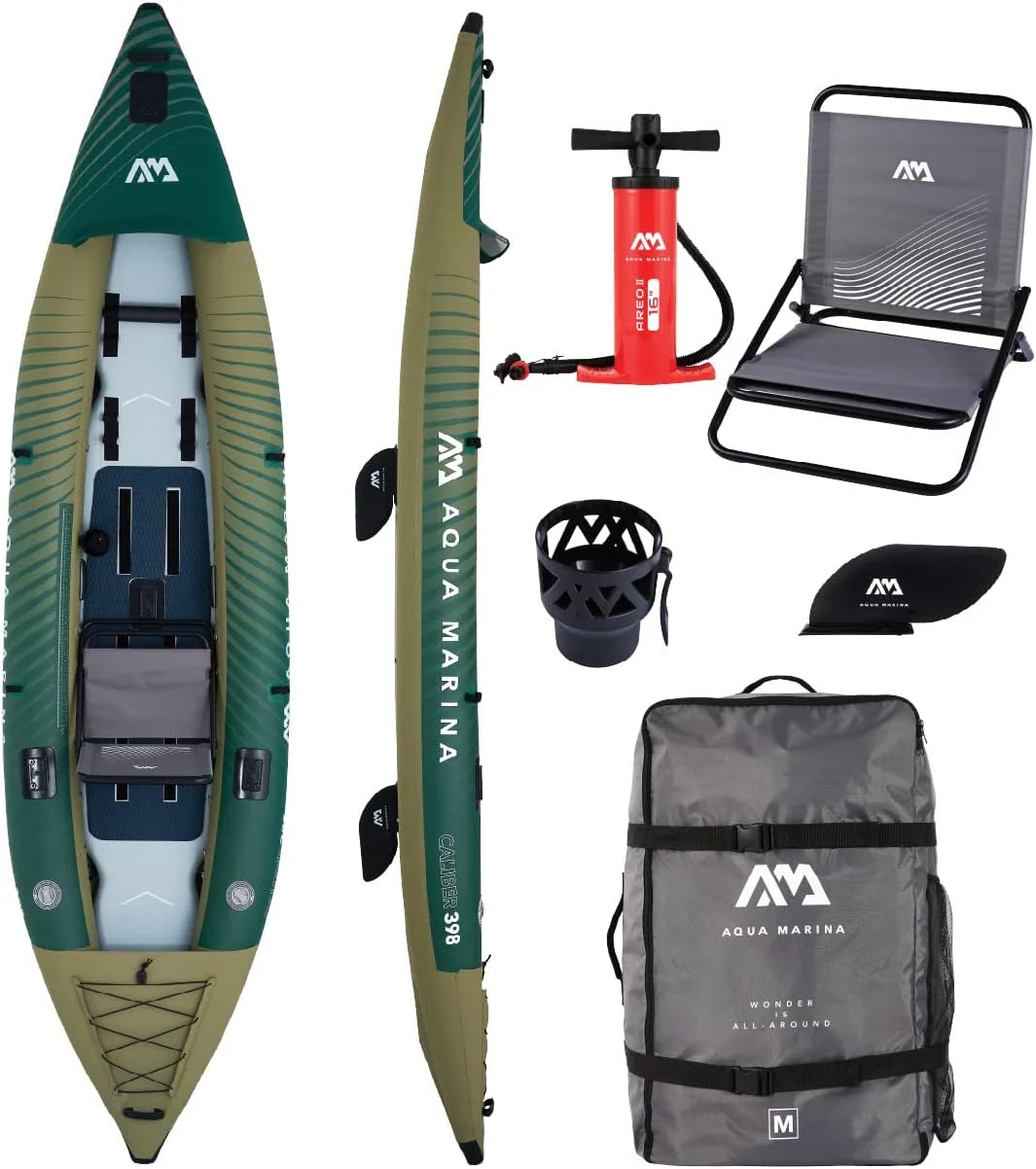 Aqua Marina CALIBER 398 Vissen Drop-Stitch Fusion-kajak, voor 1/2 personen, 398 cm, groen