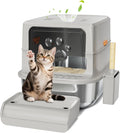 Roestvrijstalen kattenbak met deksel, XL extra grote kattenbak voor grote katten, geurvrij met koolstoffilters, ingesloten metalen kattenbak met afneembaar deksel en schep, eenvoudige reiniging,(Lichtgrijs/X-Large)