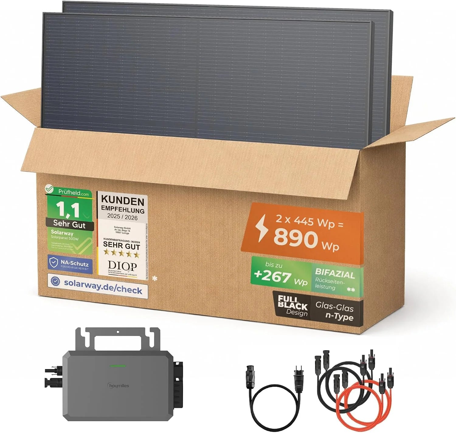 Solarway® 880 W balkonkrachtcentrale 800 W compleet stopcontact - nieuwste 800 watt omvormer - zonne-installatie complete set - 440 W bifaciale zonnepanelen  Envertech  accessoires