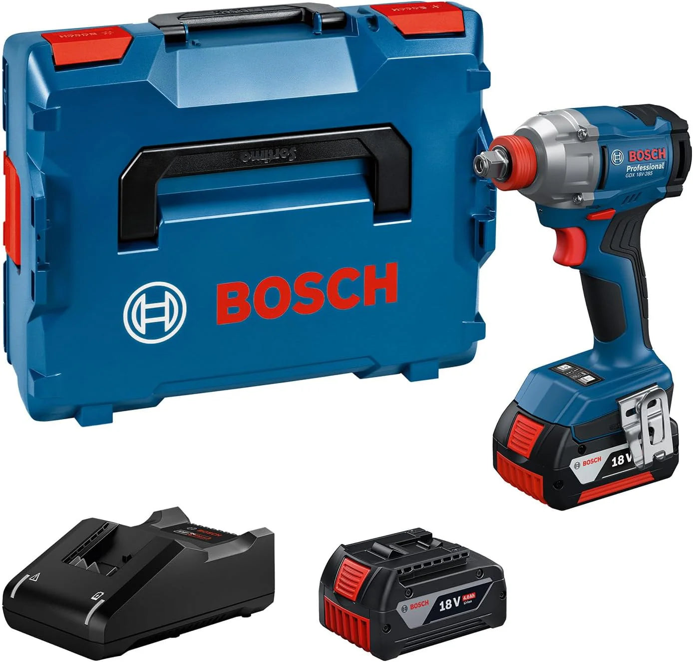 Bosch Professional 18V System accuslagmoeraanzetter GDX 18V-285 (met 2 x accu GBA 4,0 Ah, oplader GAL 18V-20, L-BOXX)