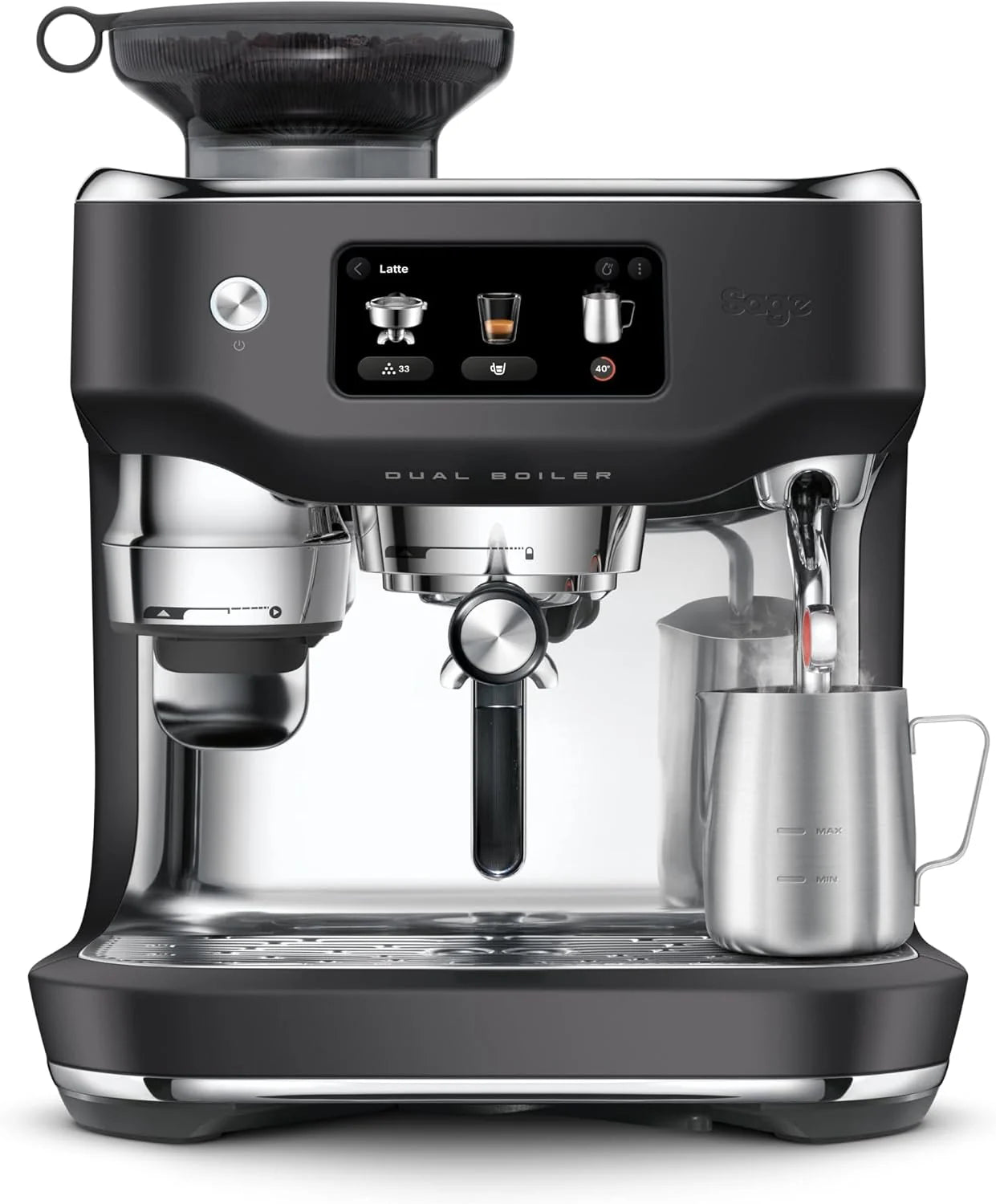 Sage - The Oracle Dual Boiler - Automatische Espressomachine met Handmatige en Automatische Melkopschuimer, 16 voorinstellingen Incl. Espresso, Cappuccino, Flat White - Roestvrij Staal(Zwarte truffel)