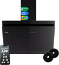 KKT KOLBE A+++ afzuigkap, 80 cm, 782 m²/h convectie, kopvrij, wandkap, zwart glas, automatisch, intelligente WLAN-app, SensorTouch, RGBW-ledverlichting