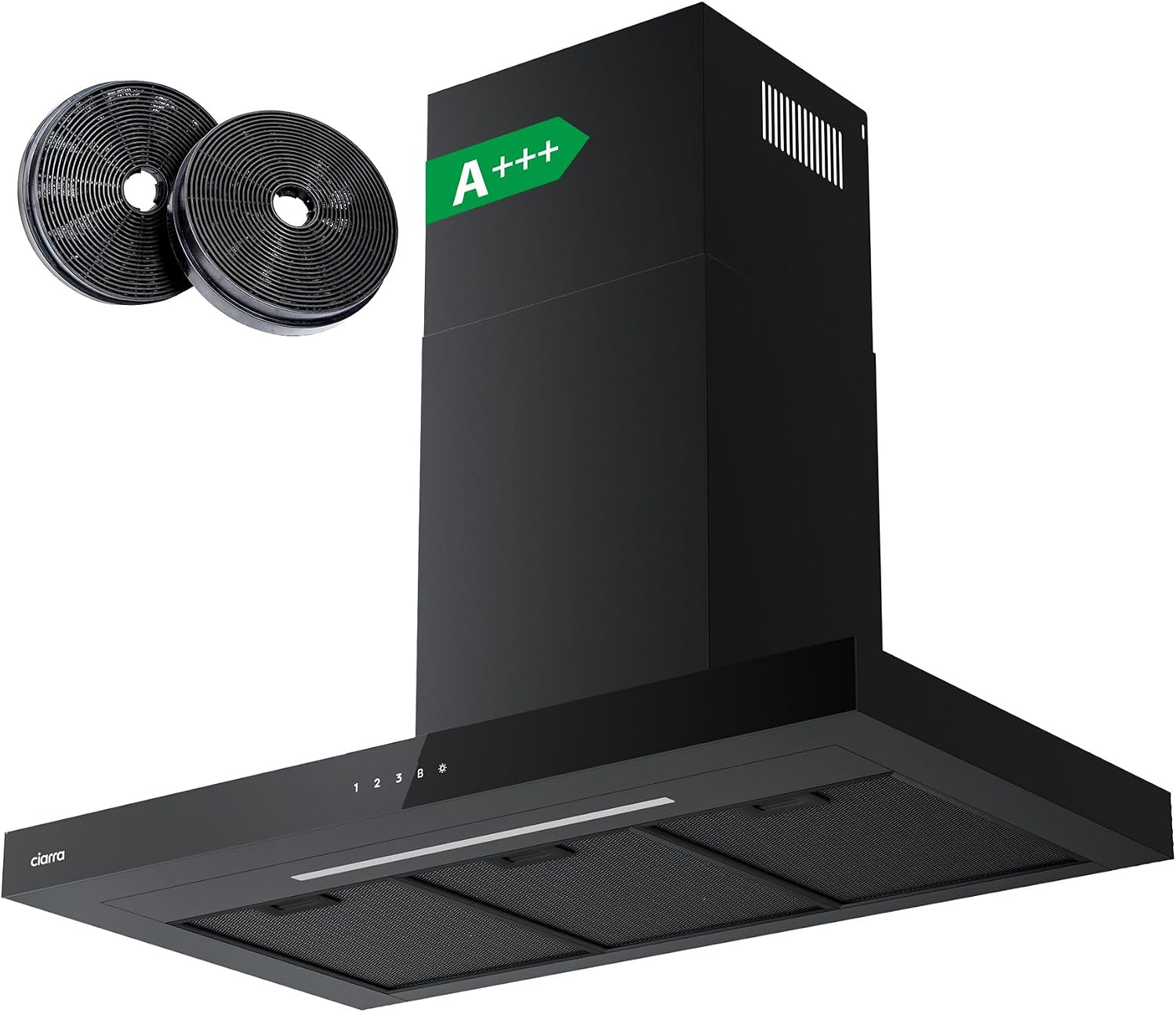 CIARRA CBCB9102-P A+++ Afzuigkap 90cm Recirculatielucht Afzuigkap 650m³/h Wi-Fi App Touch-bediening 4 niveaus Incl. booster Zwart(90 cm/zwart)