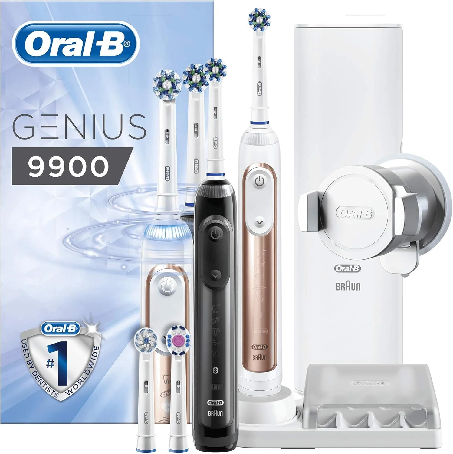 Oral-B 4210201182917 Genius 9900 Rose Gold Elektrische Tandenborstel met 2 Handstukken Aangedreven By Brown(Met 2e Handstuk/Roségoud-zwart.)