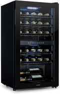 Klarstein Shiraz 29 Duo Wijnkoelkast 2 Zones - Wijnkoelkast Met Led-Binnenverlichting, Wijnklimaatkast Met Panoramische Glazen Deur, 42 Db, 5-22 °C, Volume: 80 Liter / 29 Flessen, Zwart