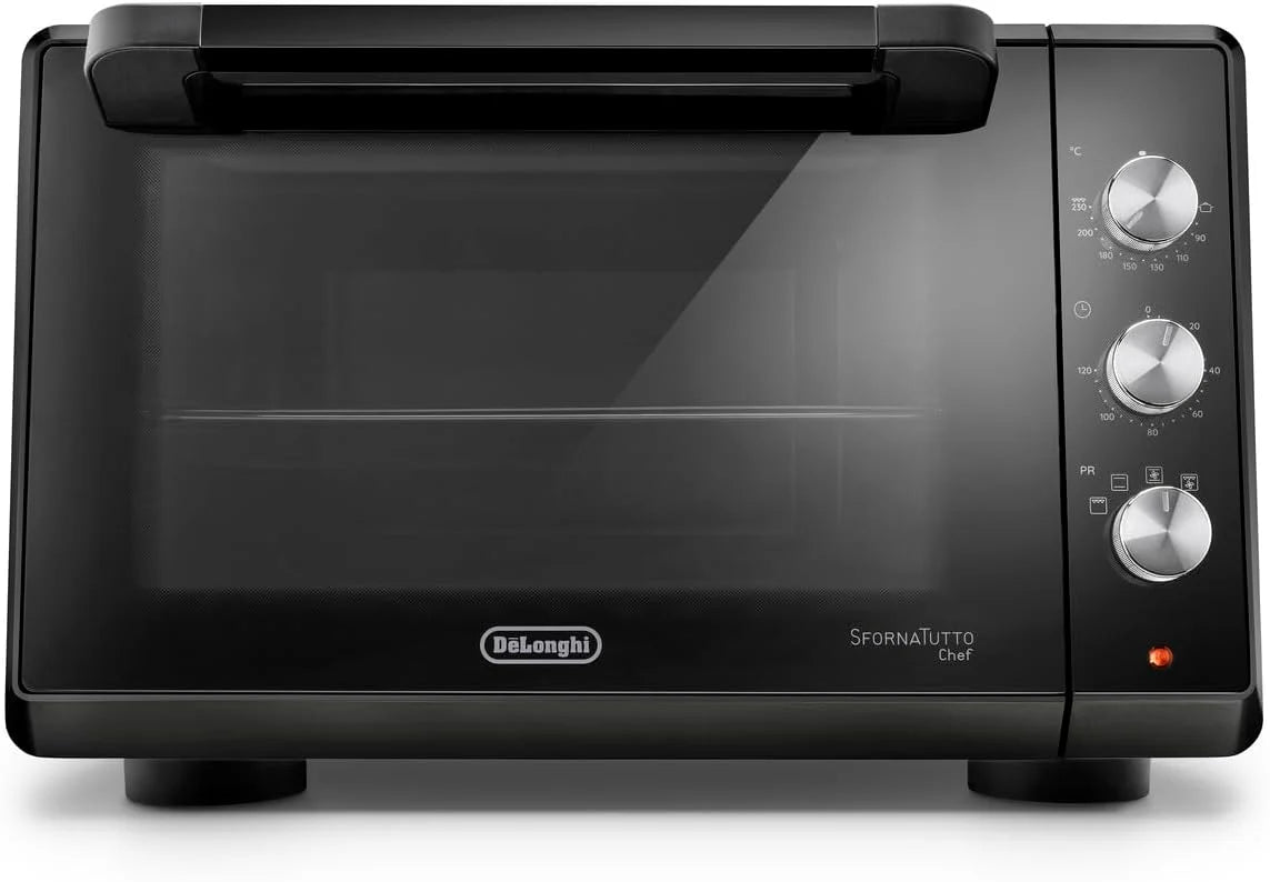 De'Longhi Chef DO34326 Elektrische heteluchtoven, 6 kookfuncties, luchtfriteuse, lcd-display, timer 120 inch, bakplaat, grill en mand inbegrepen, capaciteit 34 l, 2000 W, zwart(Geventileerd met 4 functies/34 Litri)